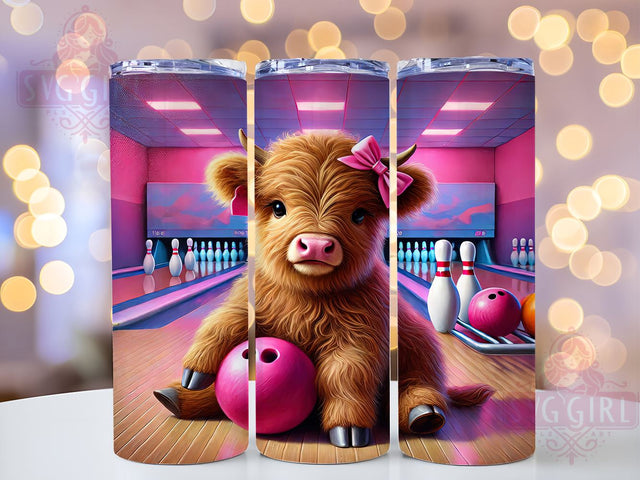 Highland Cow Bowling 20oz Tumbler Wrap, Cow Sublimation, Bowling Gift, Cute Cow Design, Sports Tumbler Sublimation SvggirlplusArt 