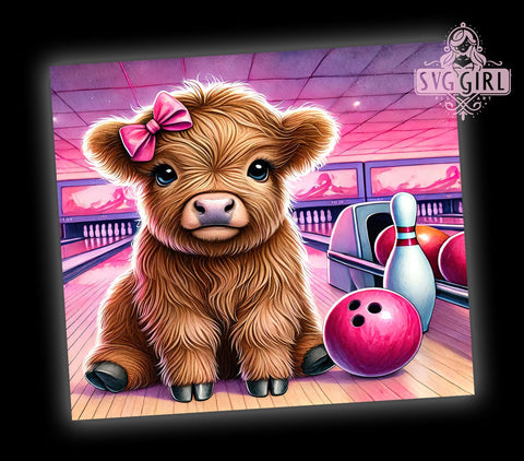 Highland Cow Bowling 20oz Tumbler Wrap, Cow Sublimation, Bowling Gift, Cute Cow Design, Sports Tumbler Sublimation SvggirlplusArt 