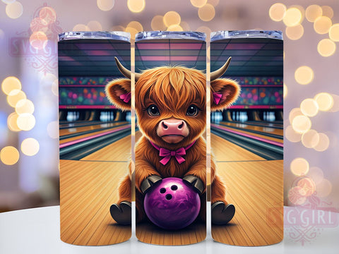 Highland Cow Bowling 20oz Tumbler Wrap, Cow Sublimation, Bowling Gift, Cute Cow Design, Sports Tumbler Sublimation SvggirlplusArt 