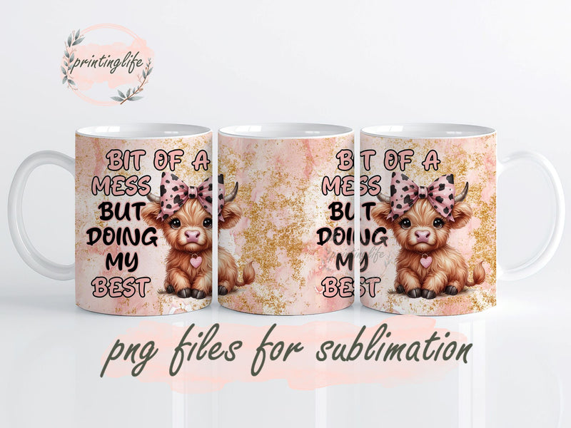 Highland Cow Breath Dragonfly Mug Wrap Design, Instant Digital Design Download Mug Wrap Design, Mug Design PNG best 11oz Sublimation PrintingLife 