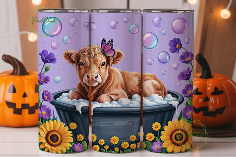 Highland Cow Bubble Bath 20oz Tumbler Sublimation PixelChick 