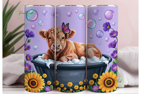 Highland Cow Bubble Bath 20oz Tumbler Sublimation PixelChick 