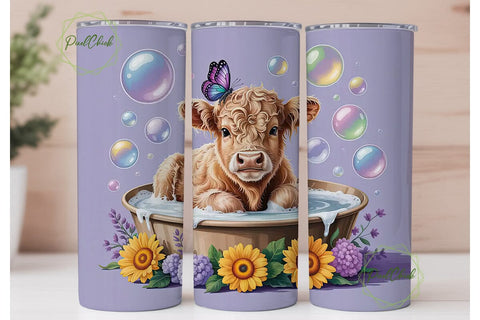 Highland Cow Bubble Bath 20oz Tumbler Sublimation PixelChick 