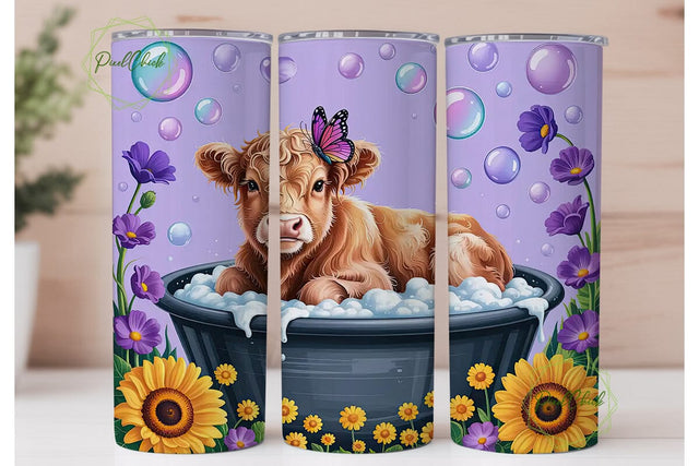 Highland Cow Bubble Bath 20oz Tumbler Sublimation PixelChick 