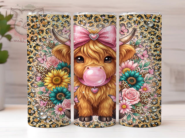 Highland Cow Bubblegum 20oz Tumbler, Highland Cow Bubblegum, Bubblegum Cow, Highland Cow Tumbler, 20oz Tumbler, Bubblegum Tumbler, Cute Highland Cow, Tumbler Wrap Sublimation Lara' s Designs 