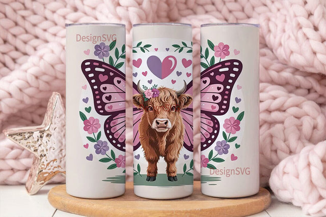 Highland Cow Butterfly 20oz Tumbler Wrap Sublimation DesignSVG 
