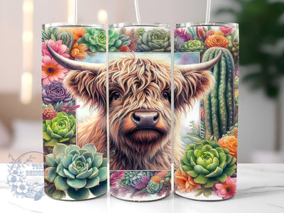 Highland Cow Cactus 20oz Skinny Tumbler, Highland Cow Tumbler Png, Straight & Tapered Tumbler Wrap, Instant Digital Download Sublimation ToriDesigns 