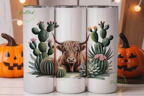 Highland Cow & Cactus 20oz Tumbler Wrap Sublimation PixelChick 