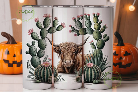 Highland Cow & Cactus 20oz Tumbler Wrap Sublimation PixelChick 