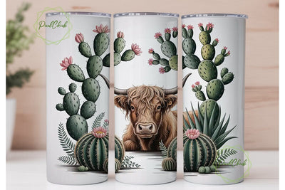 Highland Cow & Cactus 20oz Tumbler Wrap Sublimation PixelChick 