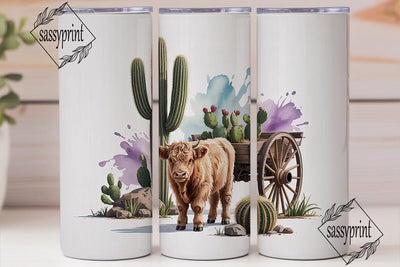 Highland Cow Cactus 20oz Tumbler Wrap Sublimation sassyprint 