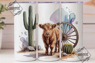 Highland Cow Cactus 20oz Tumbler Wrap Sublimation sassyprint 