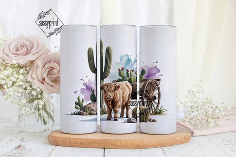 Highland Cow Cactus 20oz Tumbler Wrap Sublimation sassyprint 