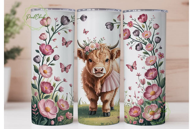 Highland Cow Calf 20oz Tumbler Design Sublimation PixelChick 