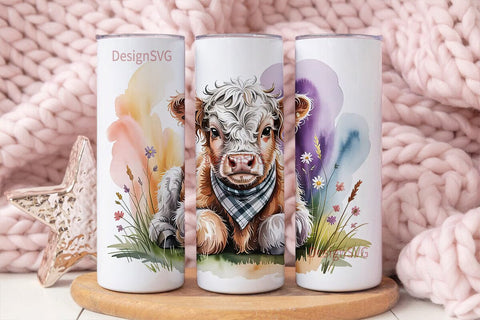 Highland Cow Calf 20oz Tumbler Wrap Sublimation DesignSVG 