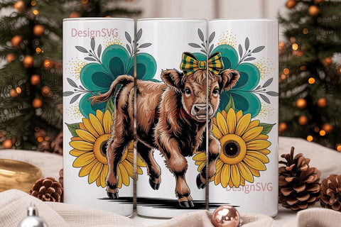 Highland Cow Calf 20oz Tumbler Wrap Sublimation DesignSVG 
