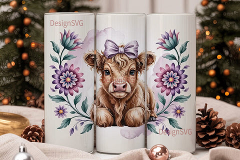 Highland Cow Calf 20oz Tumbler Wrap Sublimation DesignSVG 