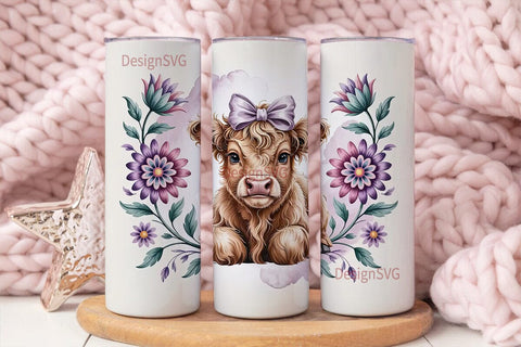 Highland Cow Calf 20oz Tumbler Wrap Sublimation DesignSVG 