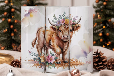 Highland Cow Calf 20oz Tumbler Wrap Sublimation DesignSVG 