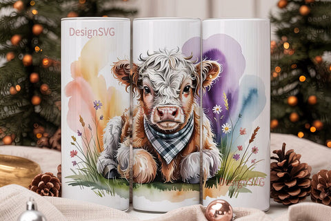 Highland Cow Calf 20oz Tumbler Wrap Sublimation DesignSVG 