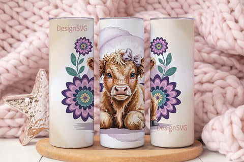 Highland Cow Calf 20oz Tumbler Wrap Sublimation DesignSVG 