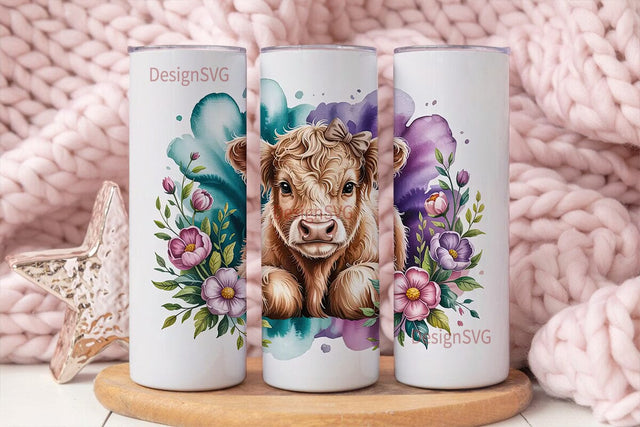 Highland Cow Calf 20oz Tumbler Wrap Sublimation DesignSVG 