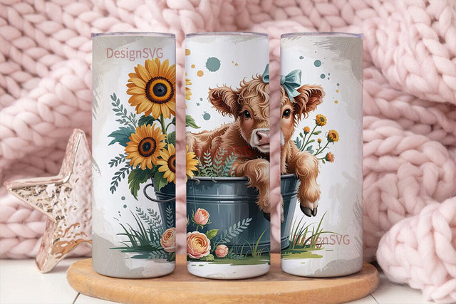Highland Cow Calf 20oz Tumbler Wrap Sublimation DesignSVG 