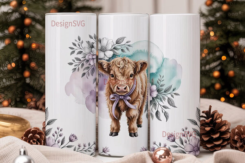 Highland Cow Calf 20oz Tumbler Wrap Sublimation DesignSVG 