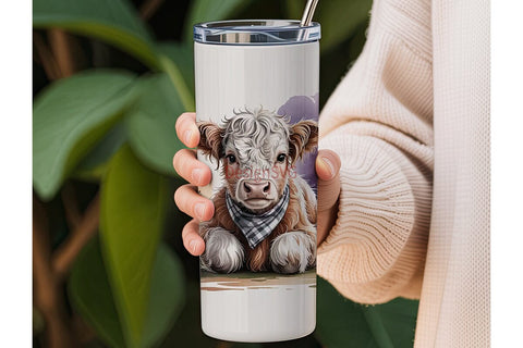 Highland Cow Calf 20oz Tumbler Wrap Sublimation DesignSVG 