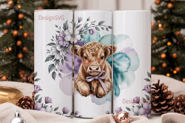 Highland Cow Calf 20oz Tumbler Wrap Sublimation DesignSVG 