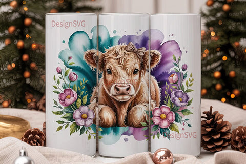 Highland Cow Calf 20oz Tumbler Wrap Sublimation DesignSVG 