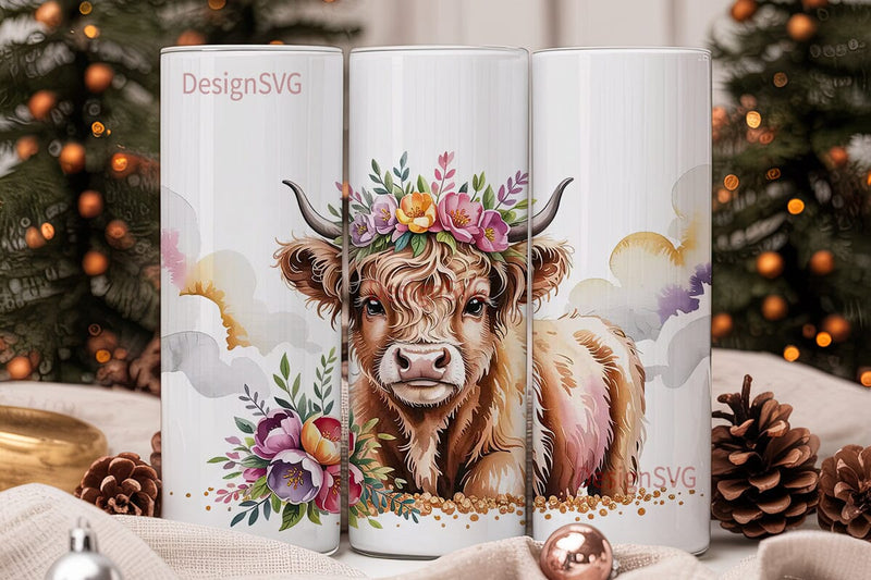 Highland Cow Calf 20oz Tumbler Wrap Sublimation DesignSVG 