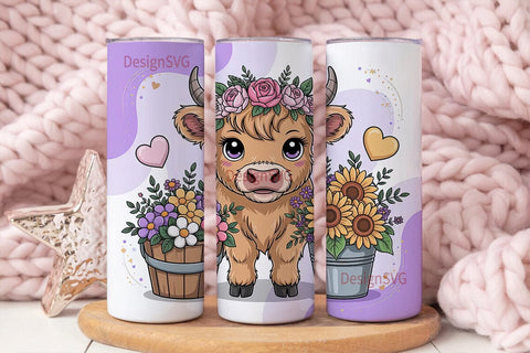 Highland Cow Calf 20oz Tumbler Wrap Sublimation DesignSVG 