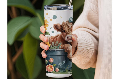 Highland Cow Calf 20oz Tumbler Wrap Sublimation DesignSVG 