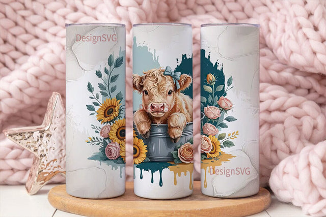 Highland Cow Calf 20oz Tumbler Wrap Sublimation DesignSVG 
