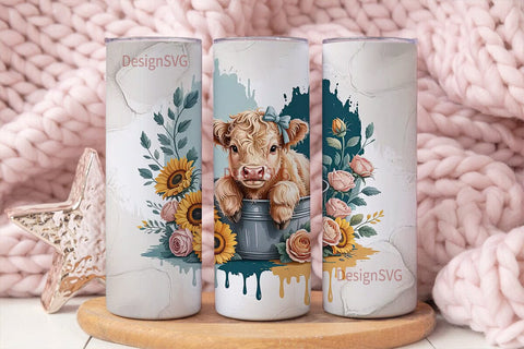 Highland Cow Calf 20oz Tumbler Wrap Sublimation DesignSVG 