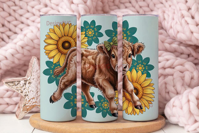 Highland Cow Calf 20oz Tumbler Wrap Sublimation DesignSVG 