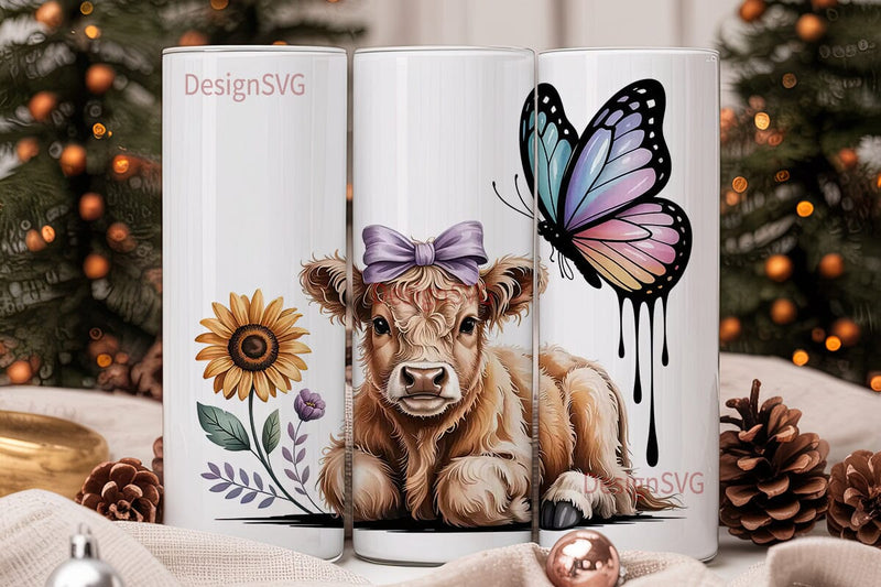 Highland Cow Calf 20oz Tumbler Wrap Sublimation DesignSVG 