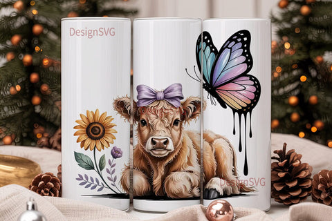 Highland Cow Calf 20oz Tumbler Wrap Sublimation DesignSVG 