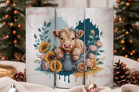 Highland Cow Calf 20oz Tumbler Wrap Sublimation DesignSVG 