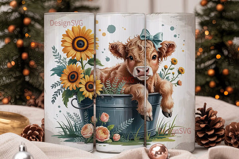 Highland Cow Calf 20oz Tumbler Wrap Sublimation DesignSVG 