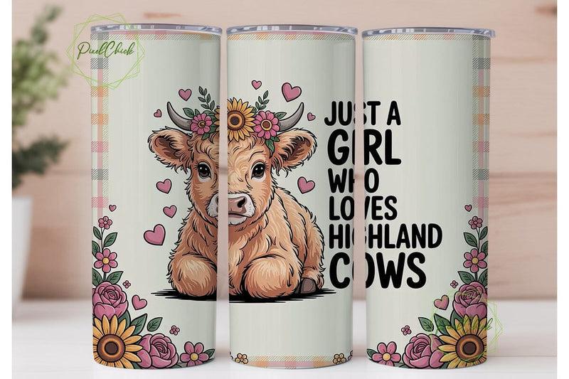 Highland Cow Calf 20oz Tumbler Wrap Sublimation PixelChick 