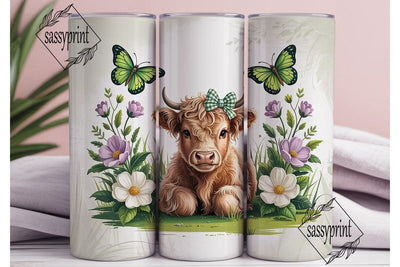 Highland Cow Calf Tumbler Wrap PNG Sublimation sassyprint 