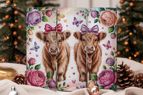 Highland Cow Calves 20oz Tumbler Wrap Sublimation DesignSVG 