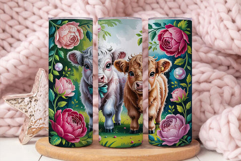 Highland Cow Calves 20oz Tumbler Wrap Sublimation DesignSVG 