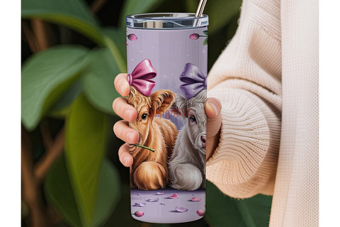 Highland Cow Calves 20oz Tumbler Wrap Sublimation DesignSVG 