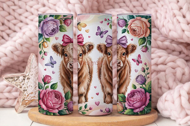 Highland Cow Calves 20oz Tumbler Wrap Sublimation DesignSVG 