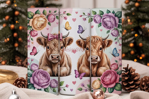 Highland Cow Calves 20oz Tumbler Wrap Sublimation DesignSVG 