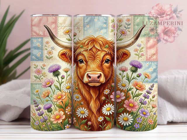 Highland Cow Caramel Charm 20oz Tumbler, Caramel Orange Fur, Sparkling Dark Eyes, Pink Nose, Curved Horns, Skinny Tumbler, Sublimation PNG Sublimation Li Zamperini 