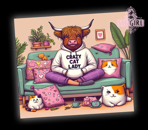 Highland Cow & Cat Lover Tumbler, Highland Cow Tumbler, Crazy Cat Lady Gift, 20oz Wrap, Cat Lover Drinkware, Funny Animal Design, Farmhouse Decor, Sublimation Art Sublimation SvggirlplusArt 